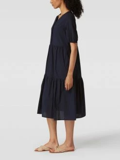 Comma Midikleid Mit V-Ausschnitt - Dunkelblau