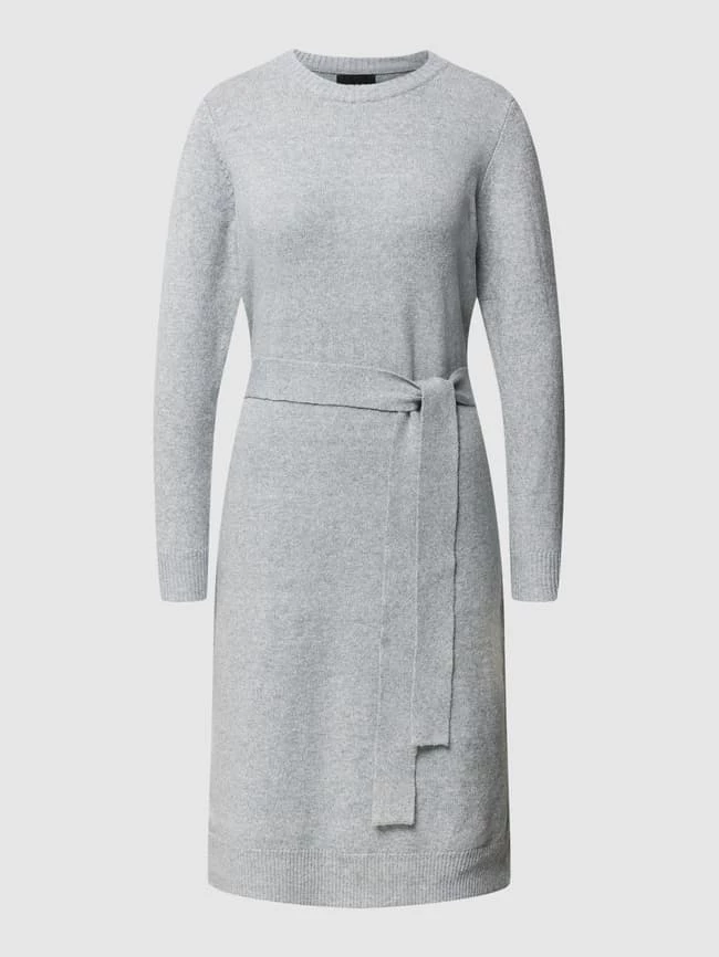 Pieces Knielanges Kleid In Strick-Optik Modell 'Cava' - Hellgrau Meliert – Bild 2