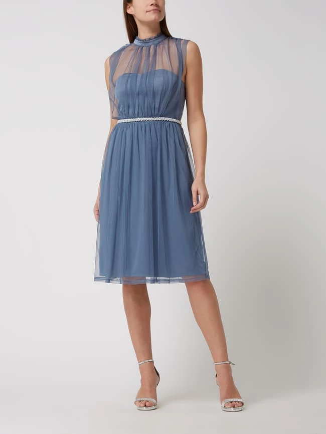 Esprit Collection Cocktailkleid Aus Tüll Mit Zierperlen - Rauchblau
