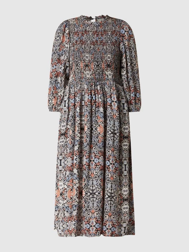 Kaffe Midikleid Mit Millefleurs Modell 'Katiana' - Gesmokt - Schwarz – Bild 2