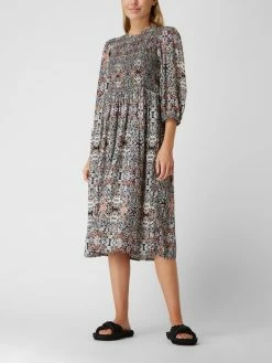 Kaffe Midikleid Mit Millefleurs Modell 'Katiana' - Gesmokt - Schwarz