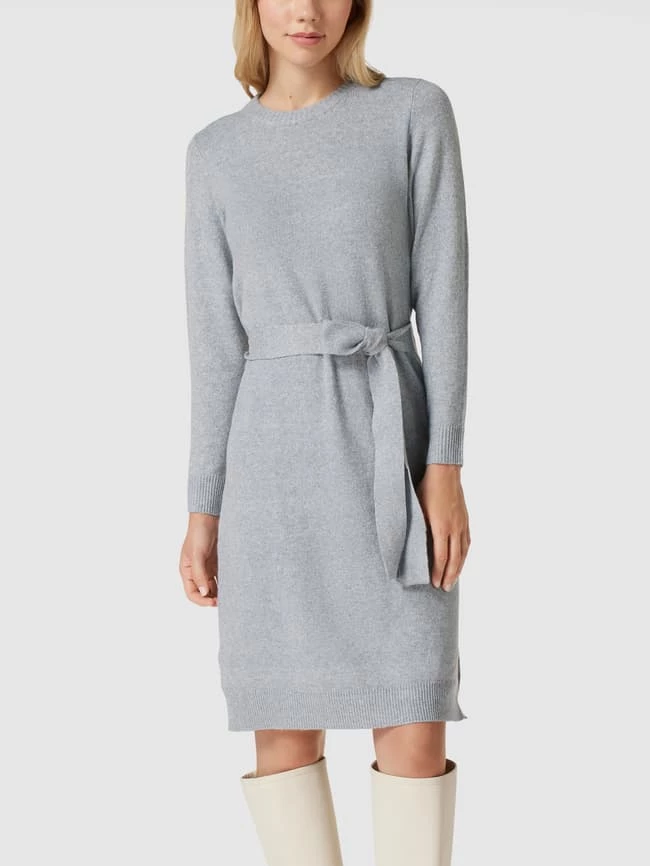 Pieces Knielanges Kleid In Strick-Optik Modell 'Cava' - Hellgrau Meliert – Bild 4