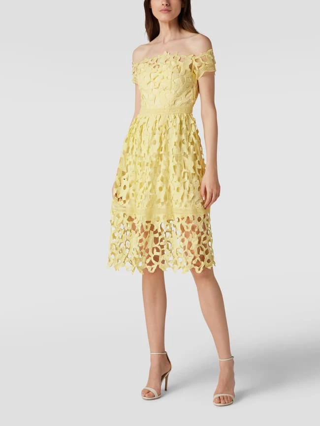 CHI CHI London Cocktailkleid Aus Floraler Häkelspitze - Gelb