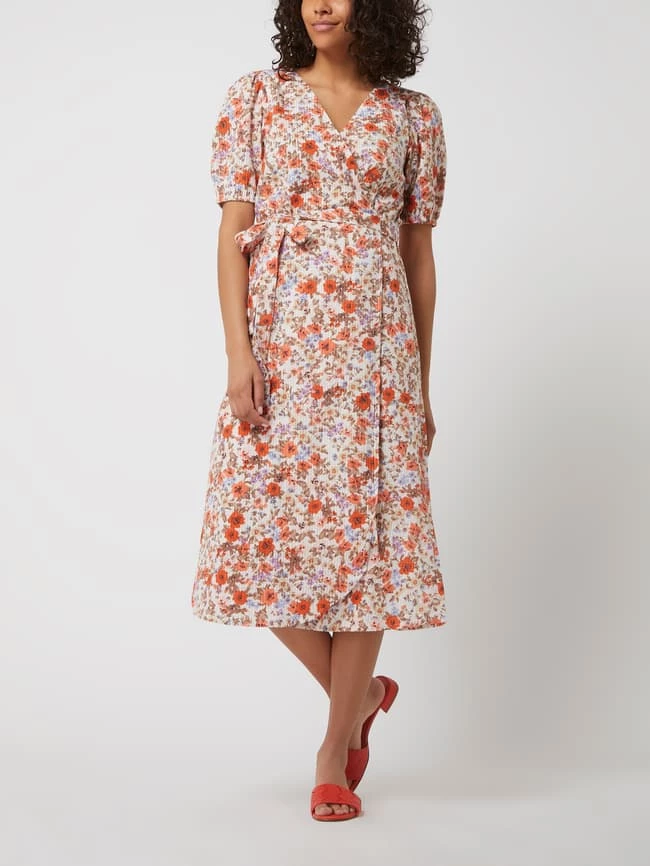 Cream Wickelkleid Mit Puffärmeln Modell 'Ceyda' - Rot