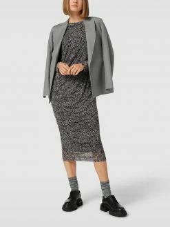 Comma Midikleid Mit Rundhalsausschnitt - Schwarz